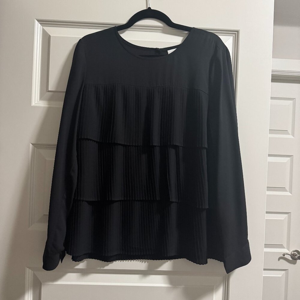 Black J. Jill Blouse with tiered pleats detail